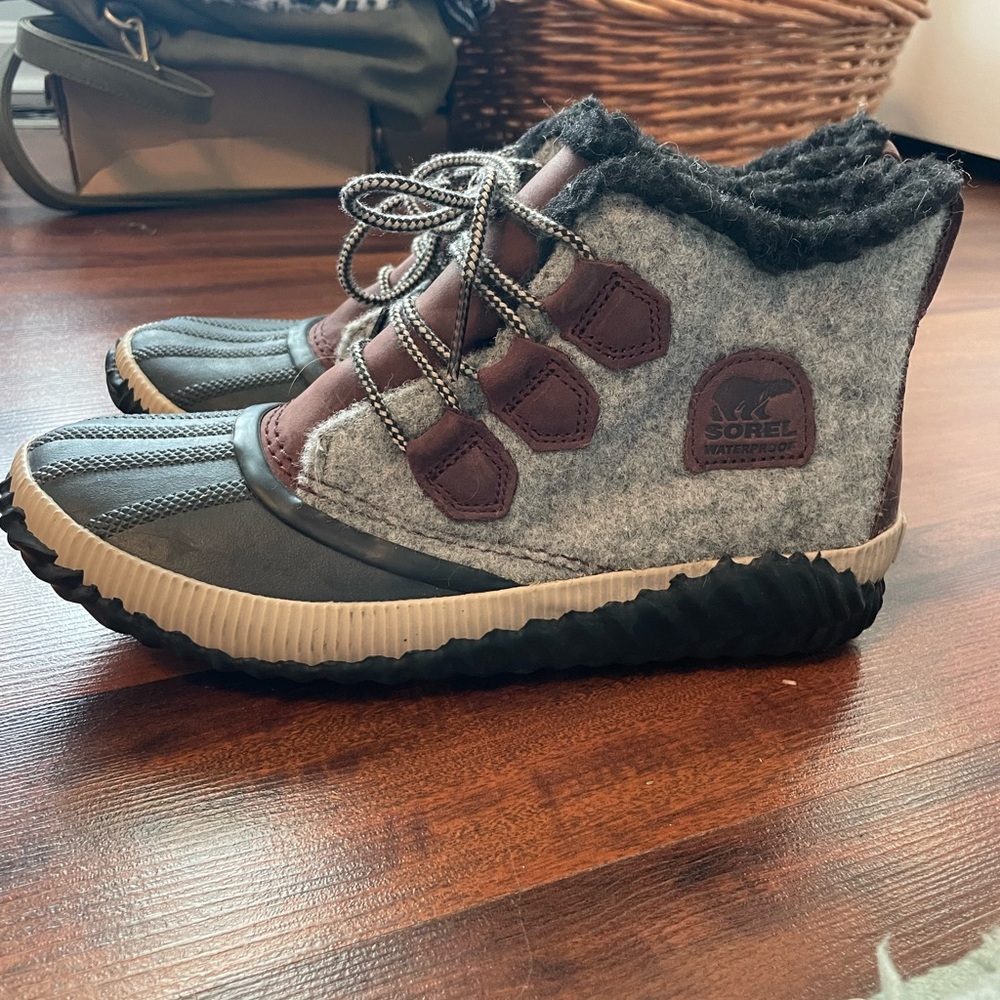 Sorel Gray and Brown Rain & Snow Boots with Waterproof Design